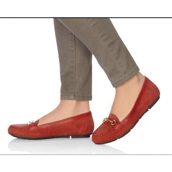 Vionic Shoes - Vionic Red Suede Kenya Gold Horsebit Slip On Loafers